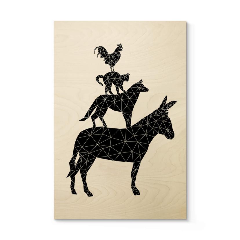 Nouveauprints Cuadro de madera - Geometric Bremen Town Musicians
