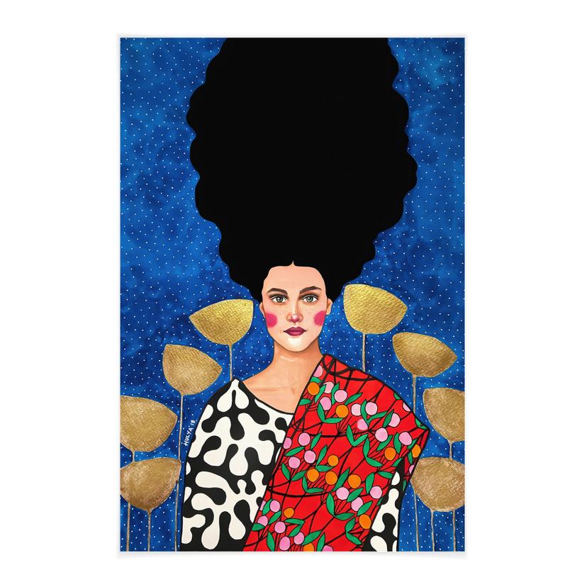 Textil poster Kvinna i ett fält med gyllene blad - Hülya