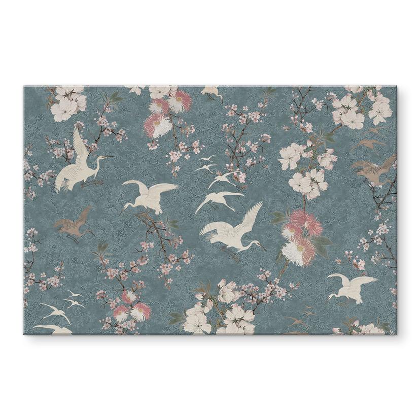 Pannello paraschizzi Gru in una frenesia di fiori di ciliegio blu - Bloomery Decor