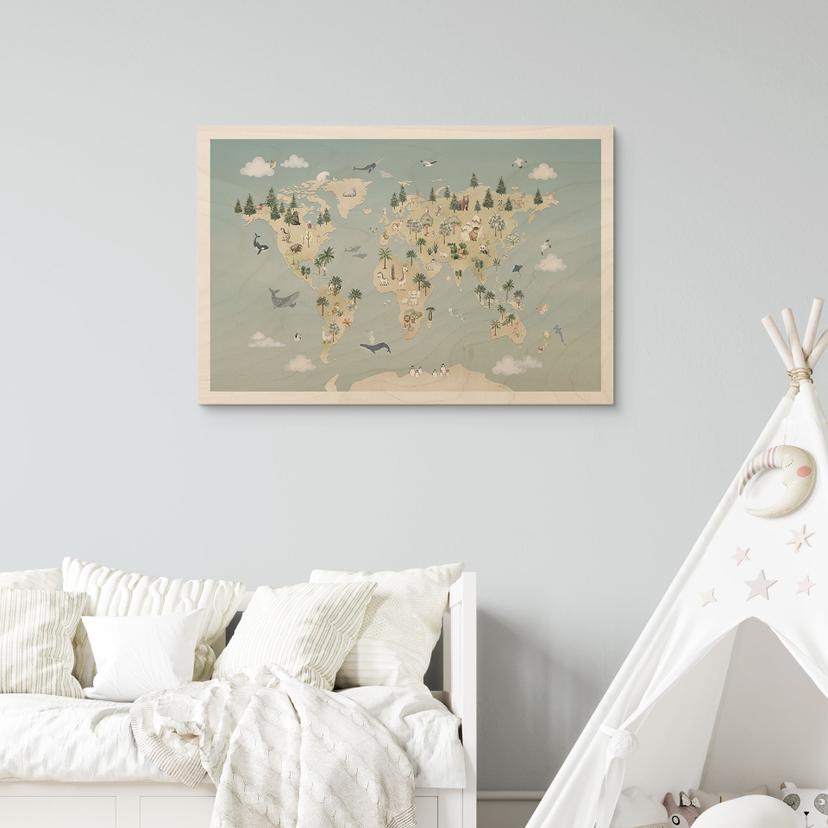 Holzbild Weltkarte - Welt der Tiere - Oliver Robins