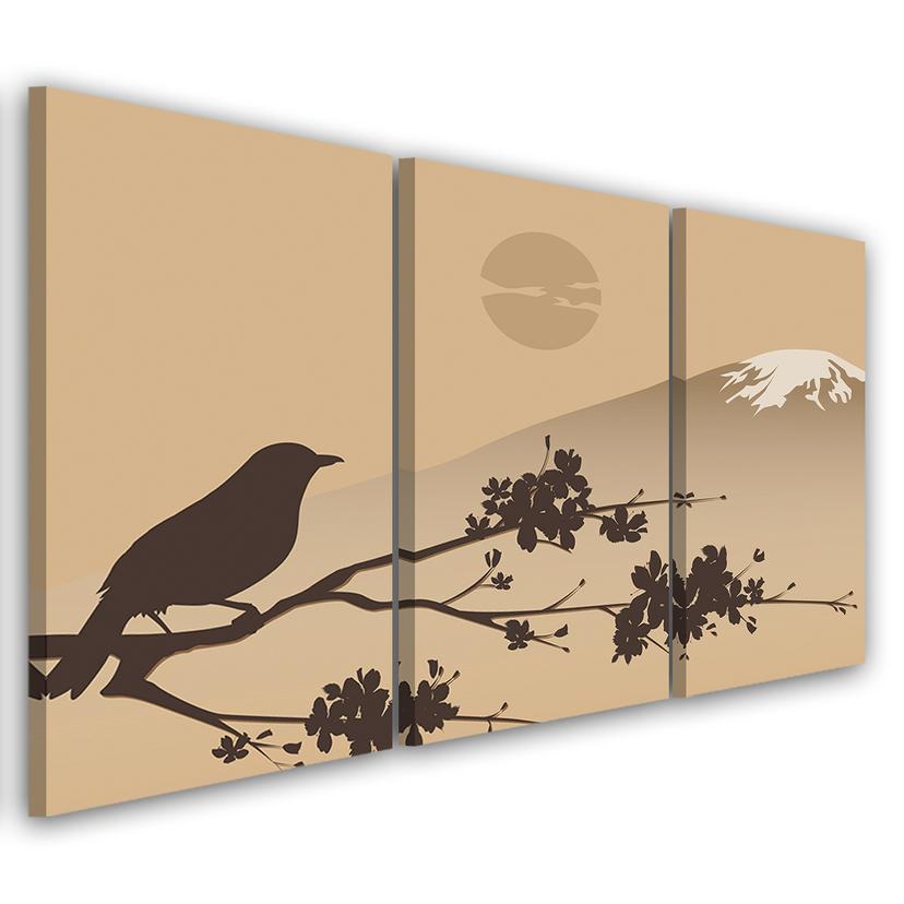3-delt lærredstryk Japan Fuji Bird Beige