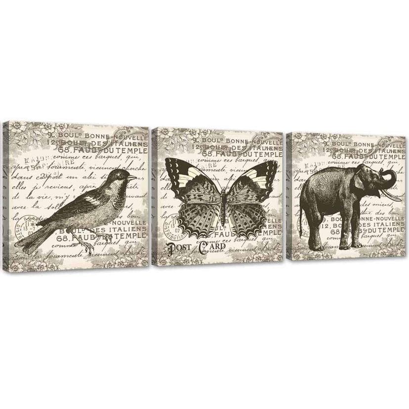 3 stykke lærredstryk Animals Retro