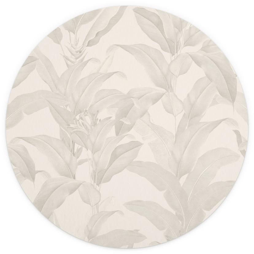 Fototapet Tropical Leaves Cream - Blomstersmycke - Rund - Självhäftande/icke-vävd