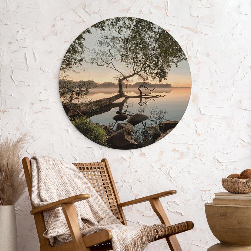 Wandcirkel Hout Uitzicht op het meer - Keller