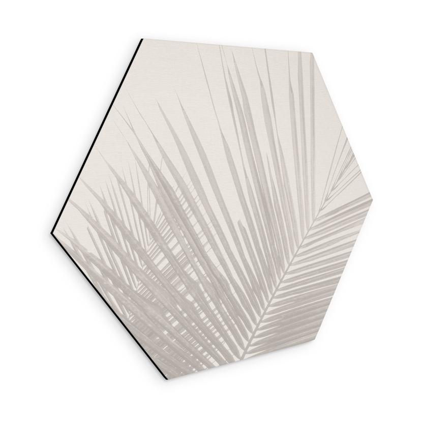 Sekskantet Billede af palmeblade i hørlook - Bloomery Decor - aluminium dibond