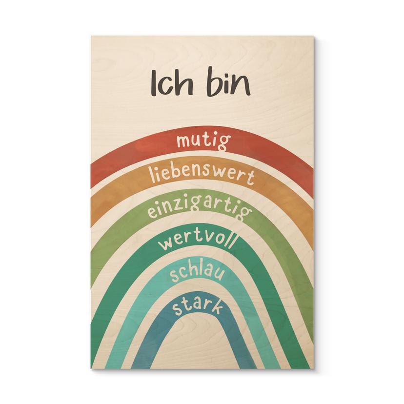 Holzbild mit Regenbogen - kindgerechte Affirmationen