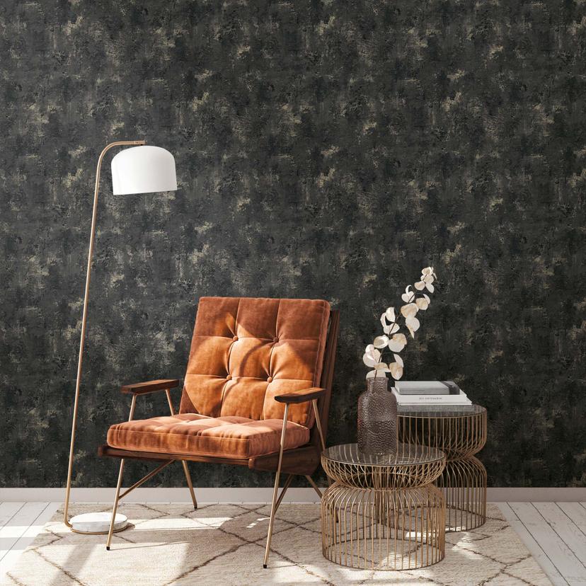 A.S. Création non-woven tapet BOS - sten look puds look sort, guld
