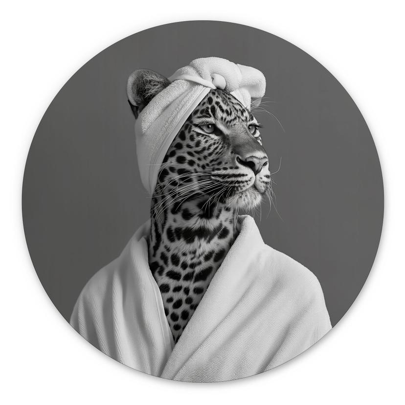 Royale Spa time-out med leopard - Rahner - rund – print på aluminium (Alu-Dibond)