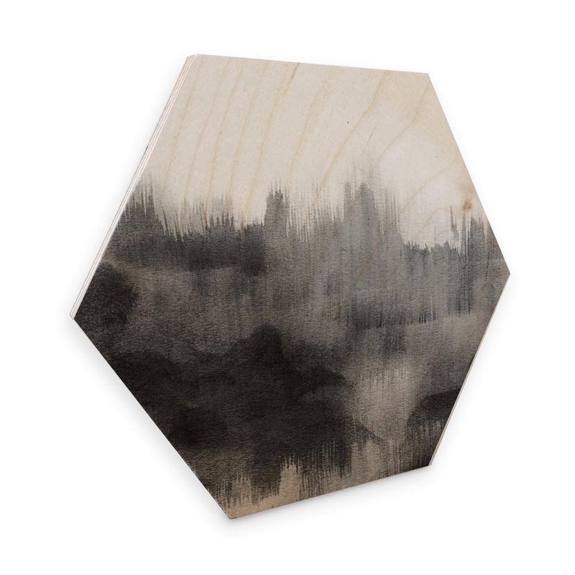 Hexagone - Placage bois de bouleau - Nouveauprints - Coups de pinceau d'aquarelle (noir)
