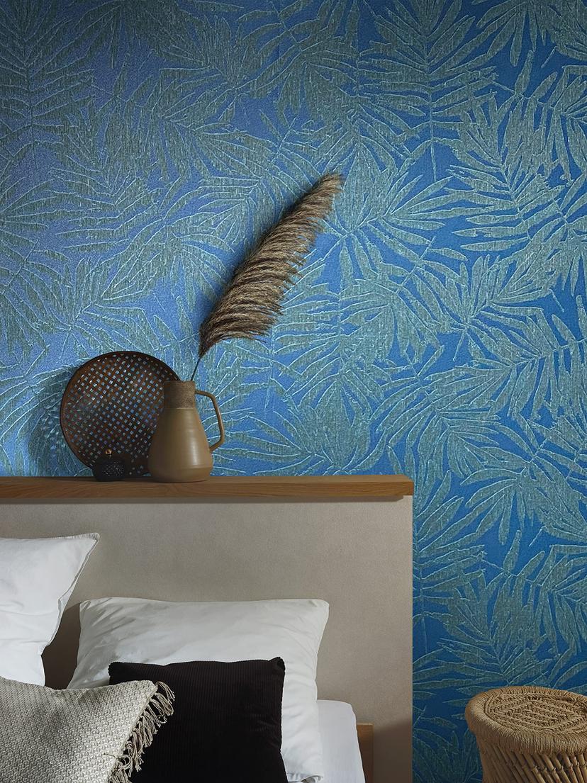 Vliestapete Blätter Floral Modern in Blau
