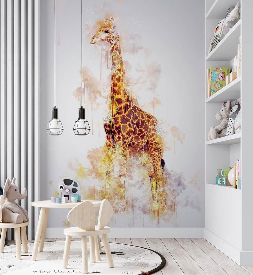 Fototapete, Für Kinderzimmer Pastellfarbene Giraffe