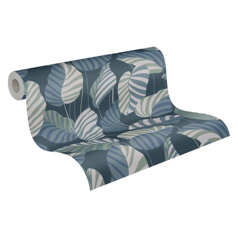 Papel pintado vintage plantas de la jungla hojas azul verde papel pintado no tejido