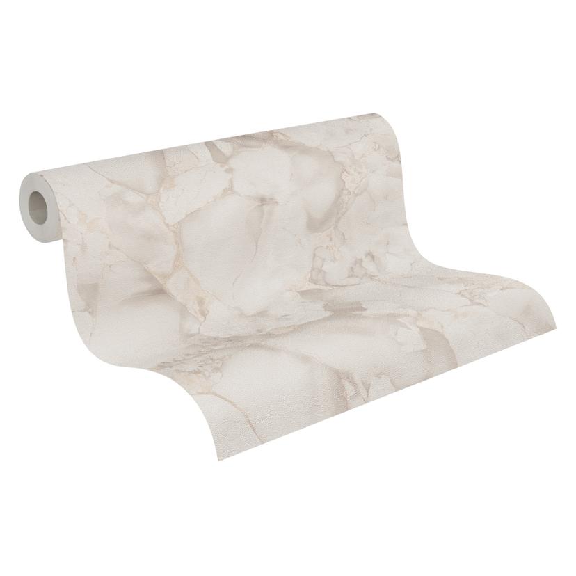 Papel pintado Mármol crema beige oro - Papel pintado no tejido con efecto piedra noble brillo