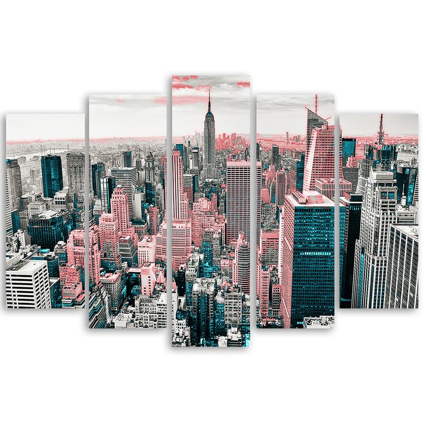 Stampa su tela 5 pezzi, panorama della città di New York Manhattan
