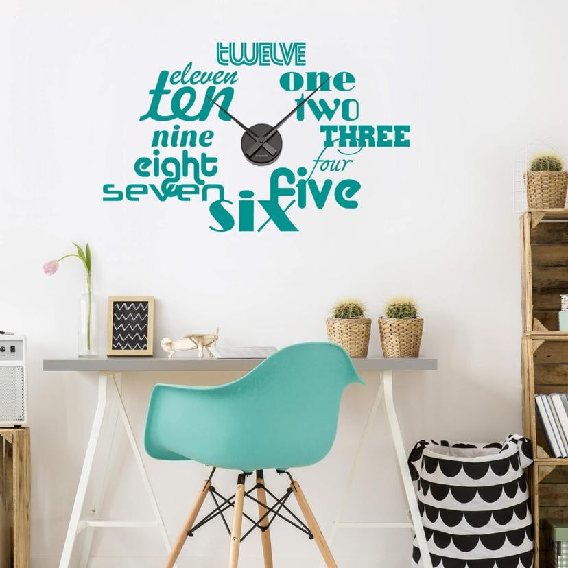 Wandtattoo Typographie Worte Wanduhr - 76x74 cm