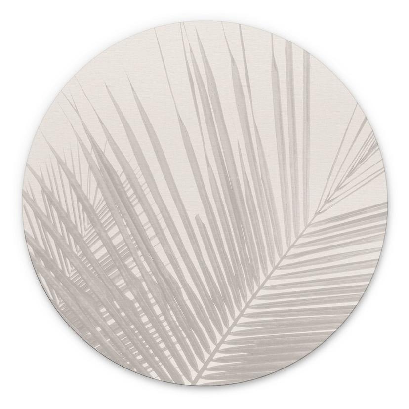 Billede af palmeblade i hørlook - Bloomery Decor - rund – print på aluminium (Alu-Dibond)