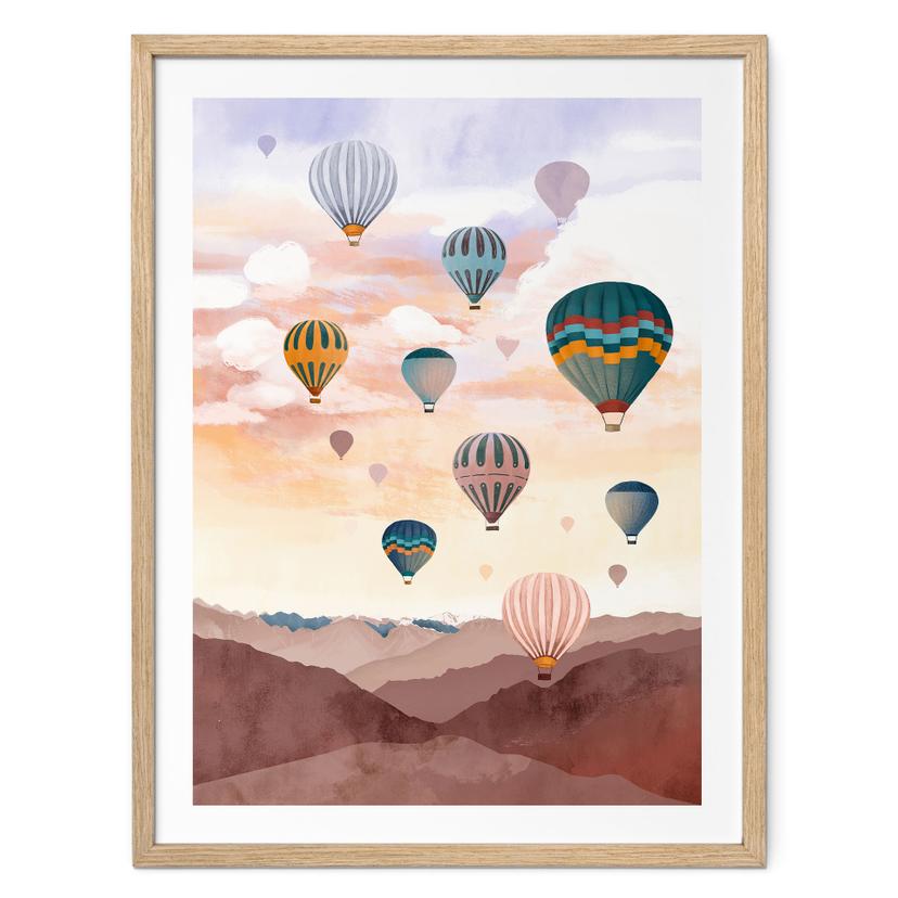 Poster Att flyga högt med luftballongerna - Goed Blauw