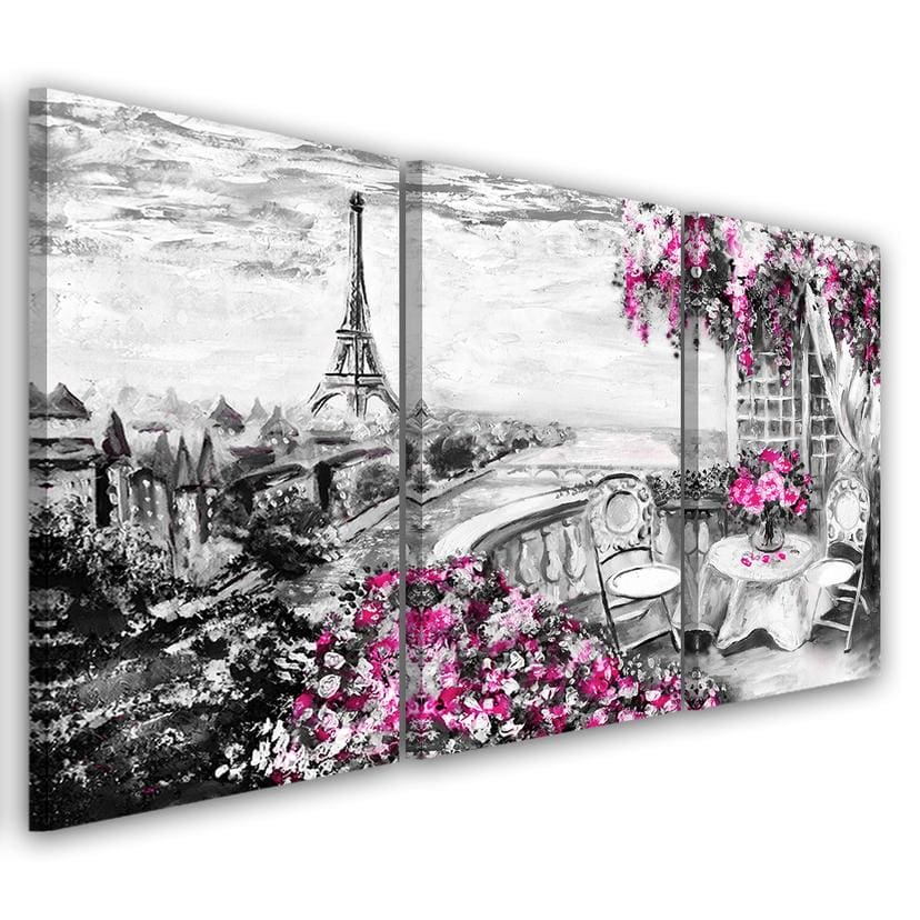 3 stykke lærredstryk, Paris Eiffeltårnet lilla pastel