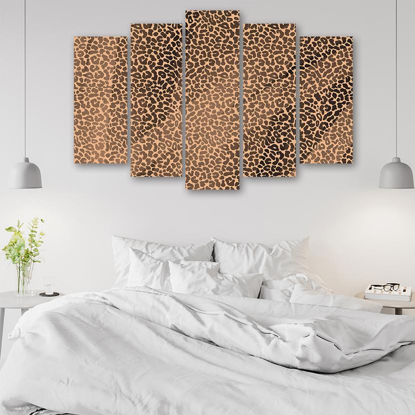 Stampa su tela 5 pezzi, motivo con toppe in pelliccia di leopardo leopardo