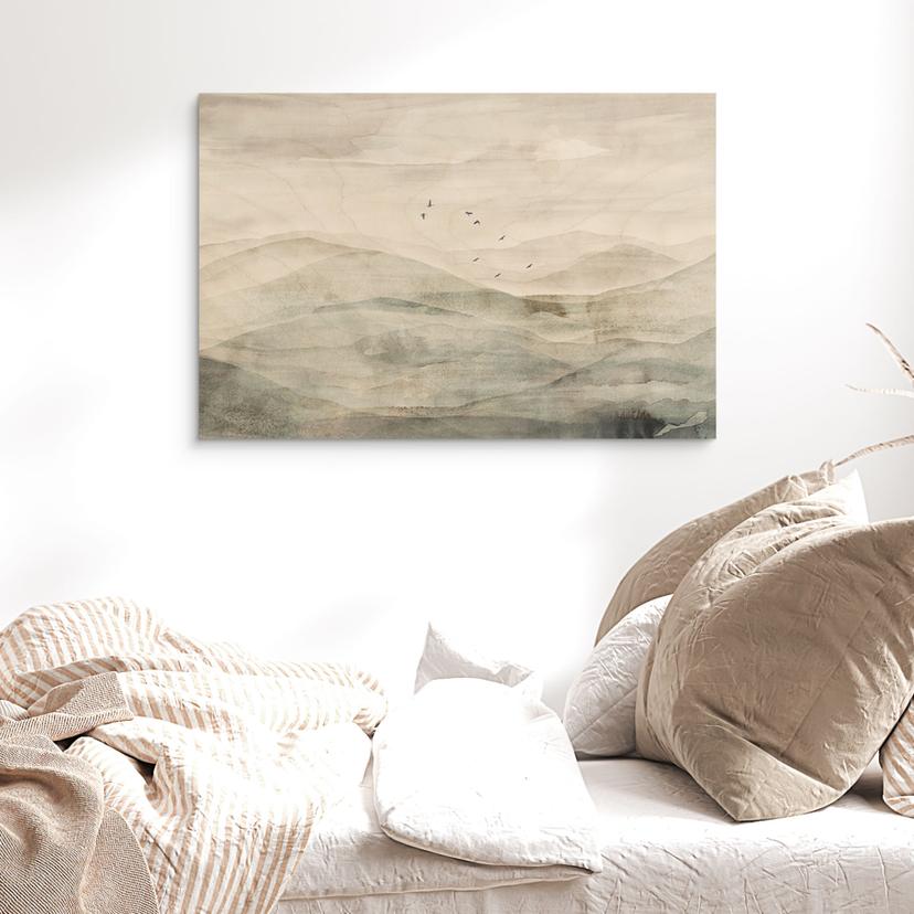 Holzbild Neblige Berglandschaft Aquarell - Ms Tiff