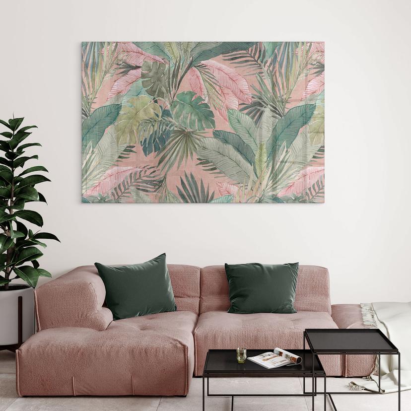 Stampa su acrilico Foglie tropicali nella giungla rosa - Bloomery Decor