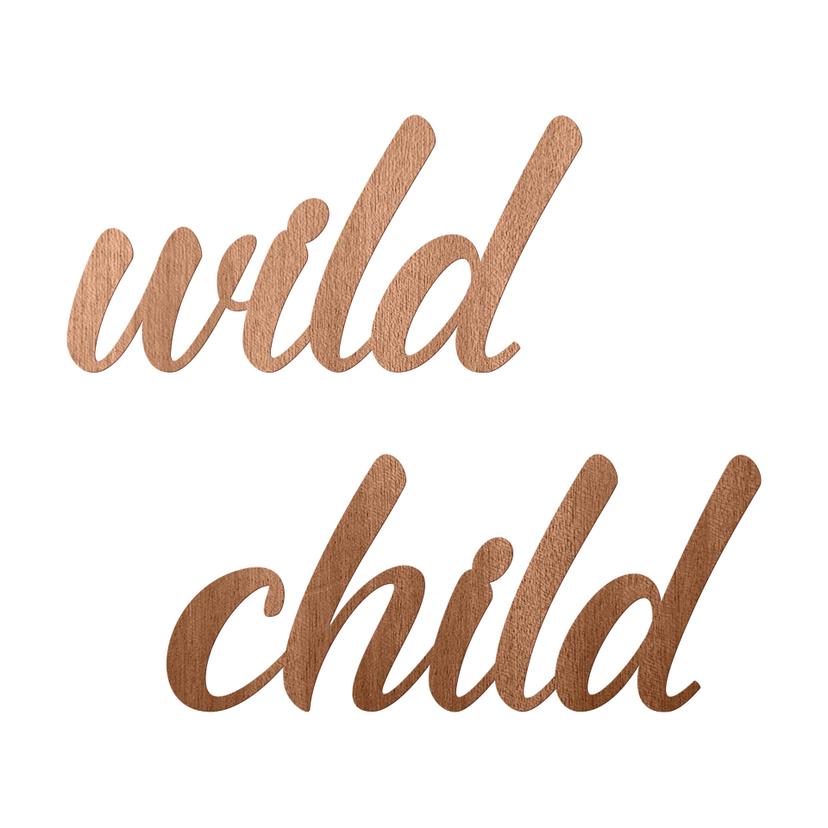 3D Holz Schriftzug Wild Child - Mahagoni
