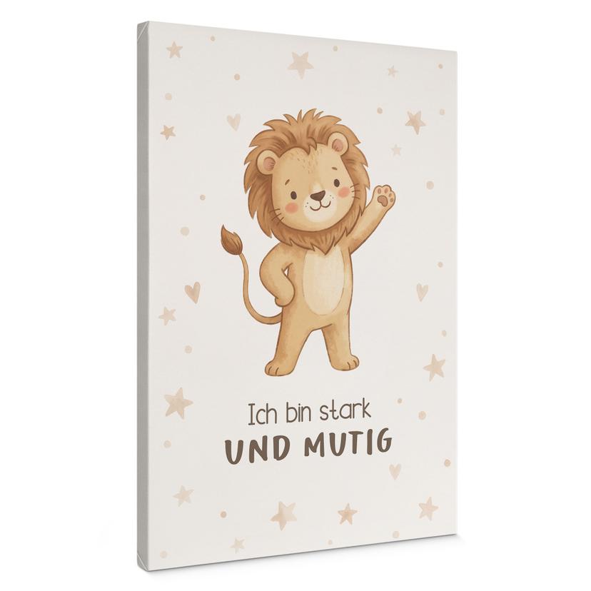 Leinwandbild mit Löwe - Affirmation 'Ich bin stark und mutig' für das Kinderzimmer