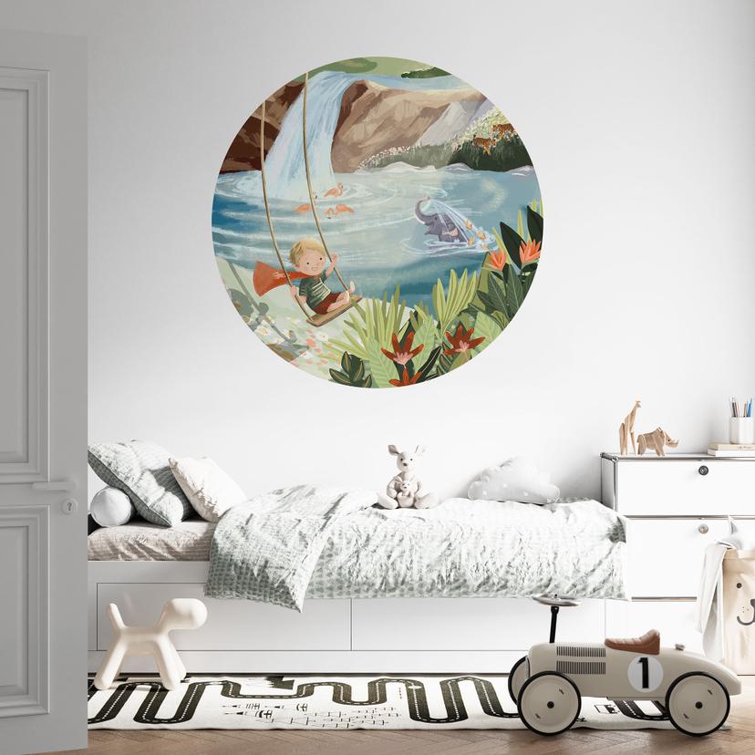 Vinilo decorativo Columpios en el oasis natural - Goed Blauw - Redondo