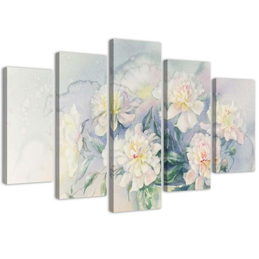 Impression sur toile en 5 parties, bouquet de fleurs blanc