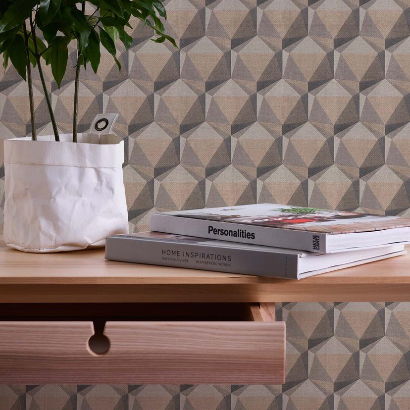 3D tapet beige grå - moderne non-woven tapet geometrisk