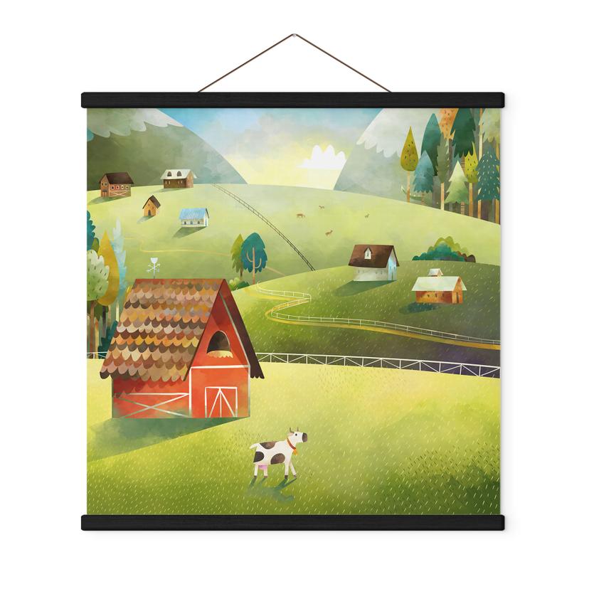 Tekstil plakat Farverig gård i bjergene - DigitalArtsi