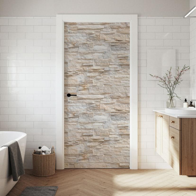 Vinilo para puertas efecto piedra - Pared de piedra natural - Decoración autoadhesiva para puertas