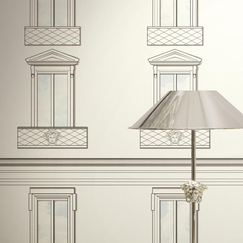 Versace Ikke-vævet tapet Palazzo No 12 vinduesfacade hvid grå neo classic