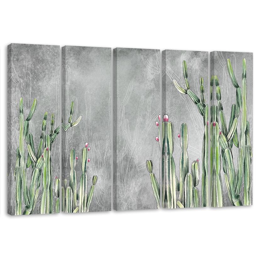 Impression sur toile en 5 parties, grand cactus du désert
