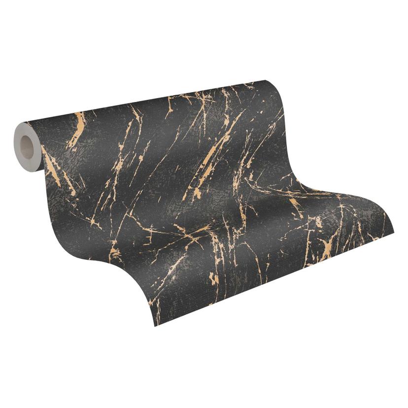Papel pintado mármol metalizado negro oro - papel pintado no tejido para dormitorio
