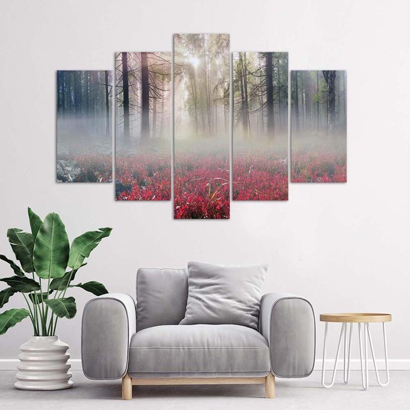 Stampa su tela 5 pezzi Fiori della radura della foresta di nebbia