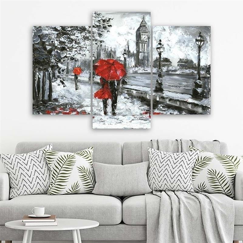 Stampa su tela 3 pezzi Una passeggiata a Londra in rosso