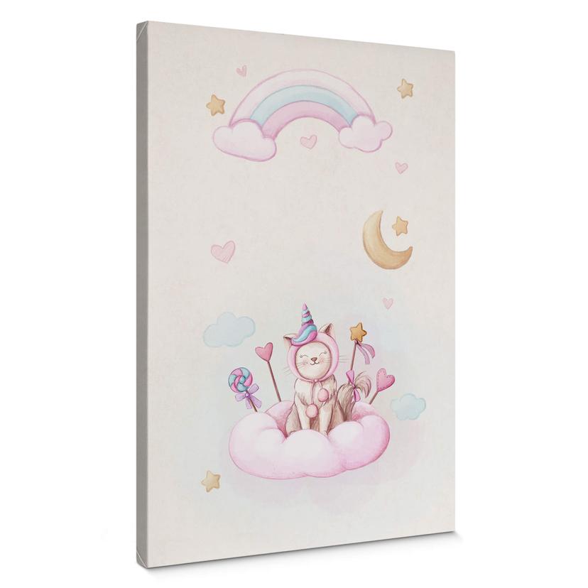 Lienzo Thai - Gatito unicornio en la nube de azúcar