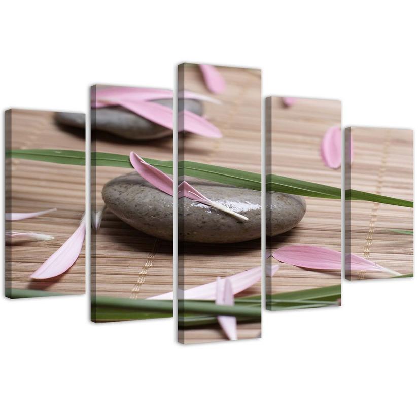 5 stykke lærredstryk Stone Zen blomster