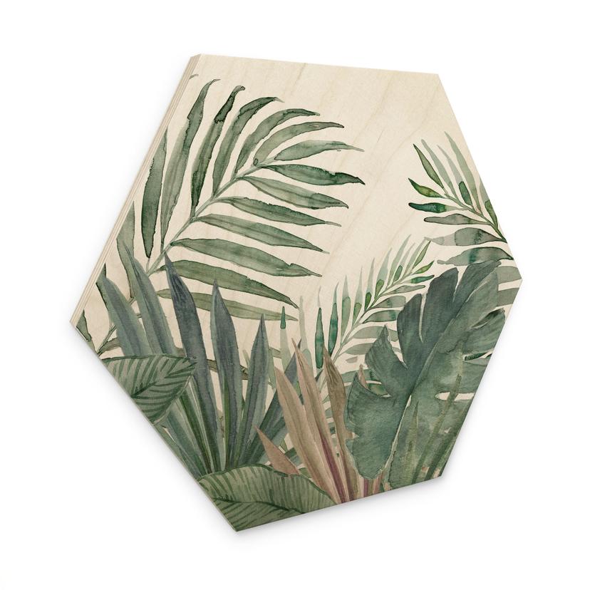 Sekskantet billede af træ jungleblade grøn akvarel - Bloomery Decor