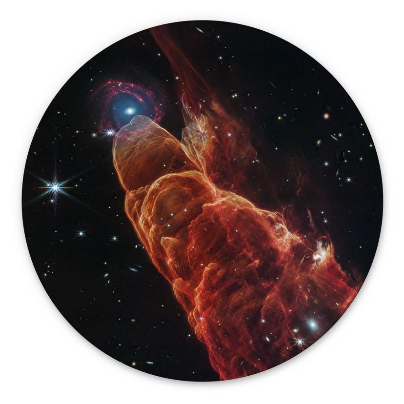 Billede James Webb Telescope - Cosmic Hurricane Herbig Haro 49/50 – print på aluminium (Alu-Dibond)
