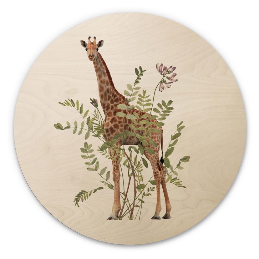 Væg cirkel træ Blomstret giraf - Frida Floral Studio