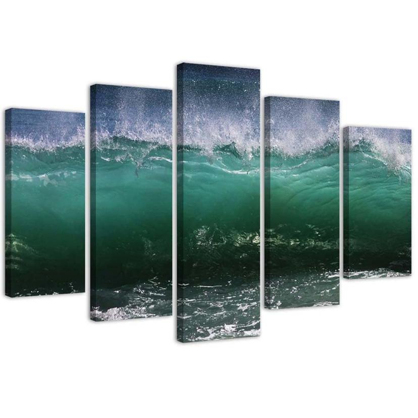 Tableau sur toile 5 pièces, vague de mer turquoise