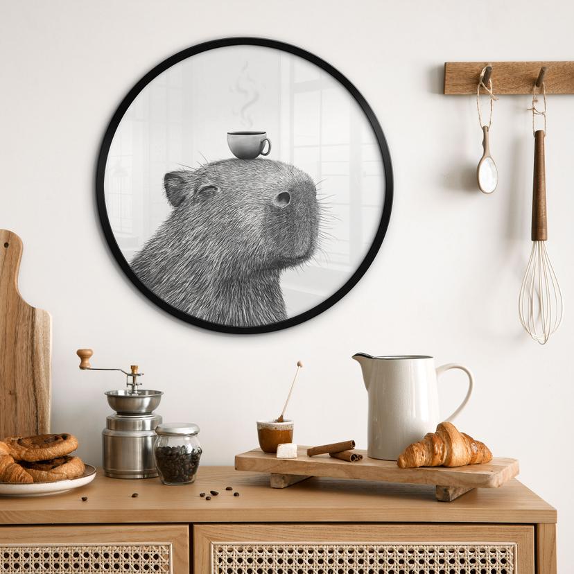 Poster Capybara Morgen Koffie - Korenkova - Rond