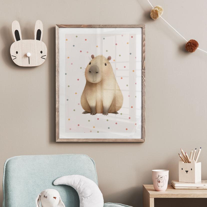 Póster infantil simpático carpincho con confeti
