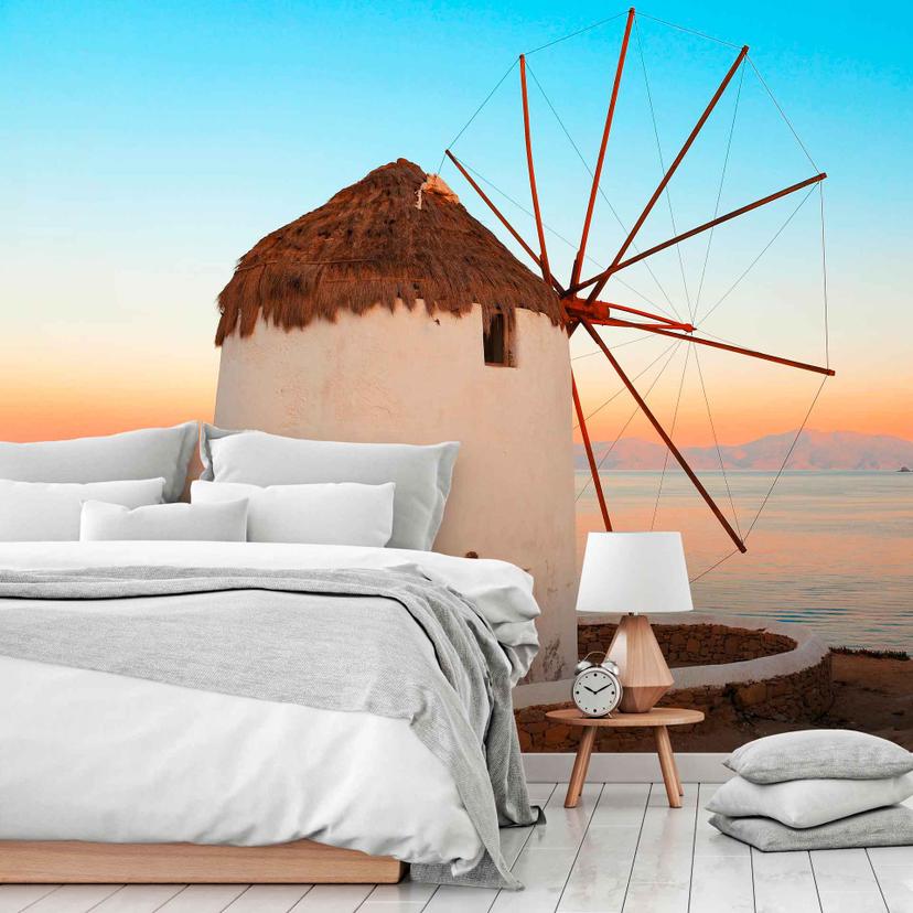 GreekWindmill landskabstapet i blåbrun - non-woven tapet Designwalls 2 - 2,55 x 3,5 m