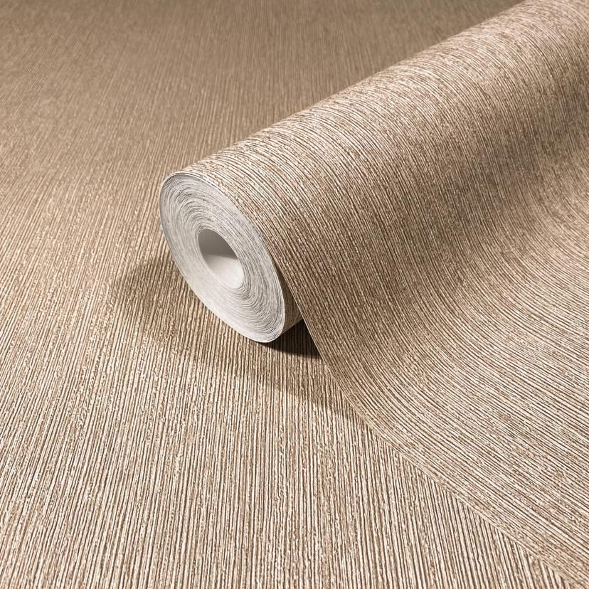 Non-woven tapet i textilutseende med strukturerad yta brun slät