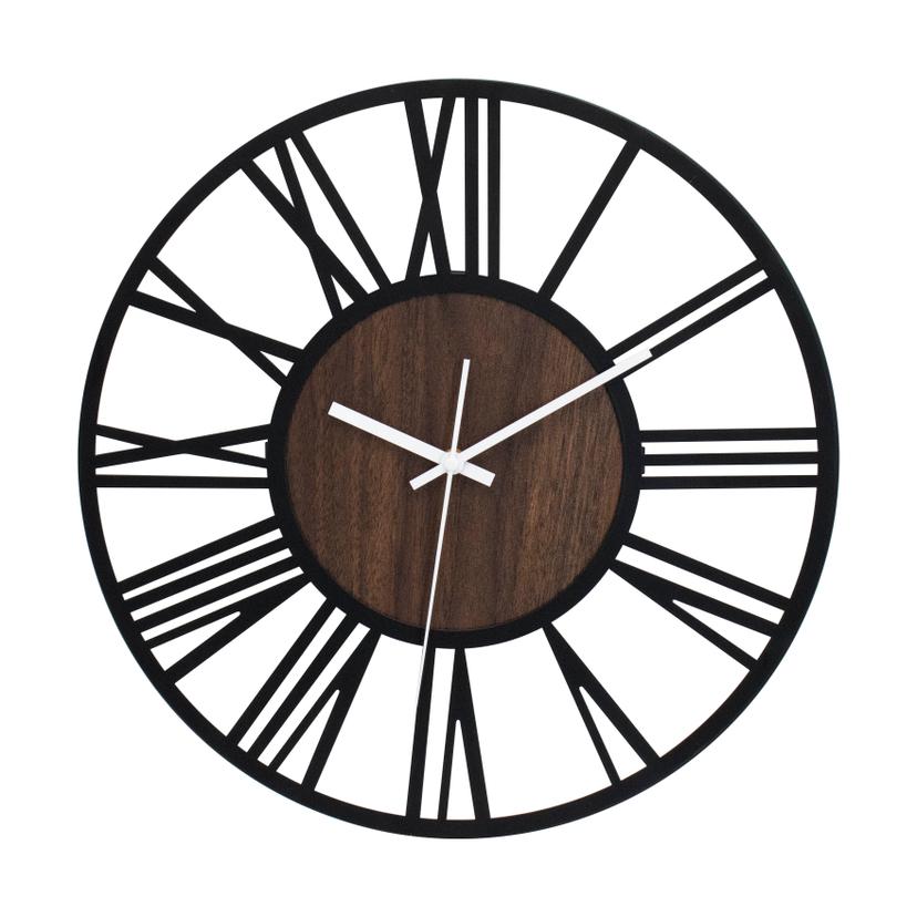 Design vægur Wood & Steel med valnøddetræslook og romertal Ø40 cm