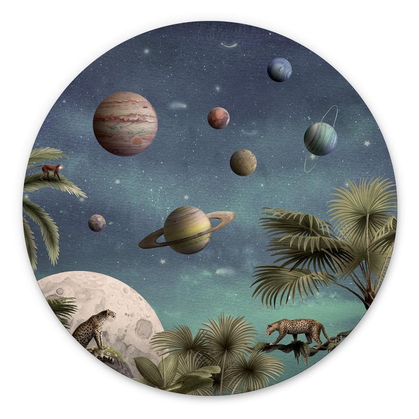 Vægcirkel Kikki Belle - Tropical Fantasy in Space – print på aluminium (Alu-Dibond)