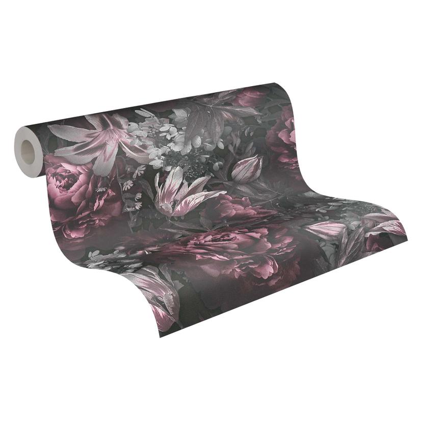 A.S. Creation carta da parati a motivi floreali in tessuto non tessuto grigio e rosa con aspetto flo